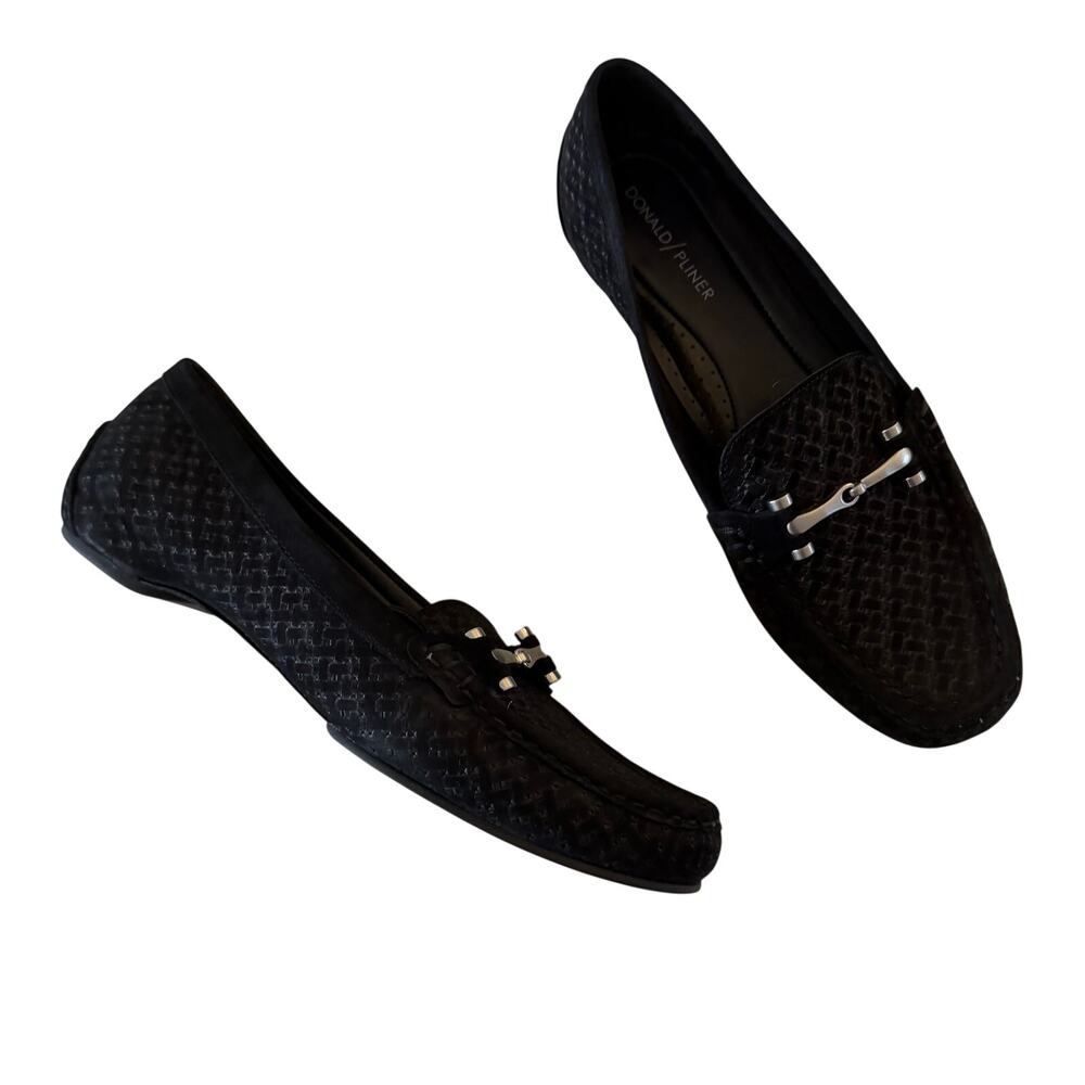 Donald Pliner Black Textured Horsebit Driving Loafer Wmns 9